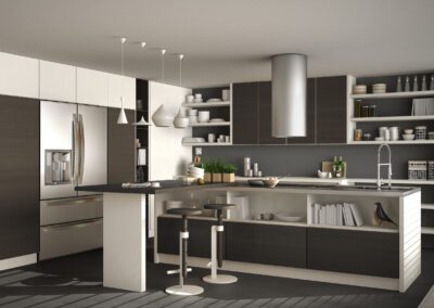 A 3d rendering of a modern kitchen.